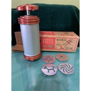 Mirro Cookie Press Silver Copper Vintage Aluminum Spritz Maker M035556 Box Discs